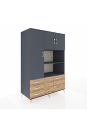 Kronos Dolap 7 Raflı 5 Çekmeceli 3 Kapaklı 132x59x195 Antrasit-Antrasit/Çam