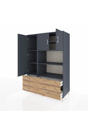 Kronos Dolap 7 Raflı 5 Çekmeceli 3 Kapaklı 132x59x195 Antrasit-Antrasit/Çam