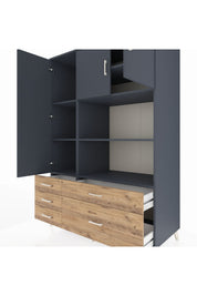 Kronos Dolap 7 Raflı 5 Çekmeceli 3 Kapaklı 132x59x195 Antrasit-Antrasit/Çam