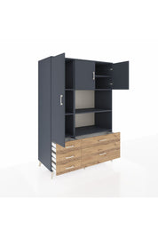 Kronos Dolap 7 Raflı 5 Çekmeceli 3 Kapaklı 132x59x195 Antrasit-Antrasit/Çam