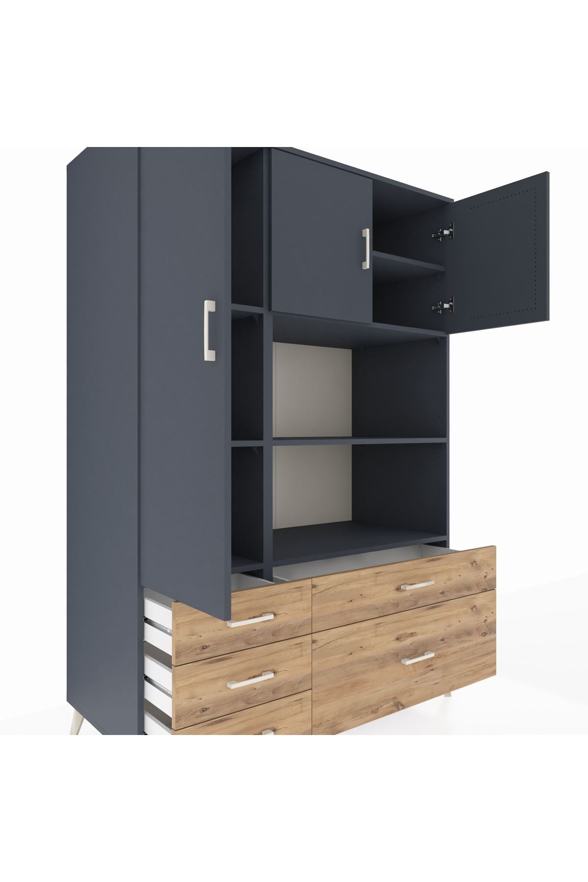 Kronos Dolap 7 Raflı 5 Çekmeceli 3 Kapaklı 132x59x195 Antrasit-Antrasit/Çam