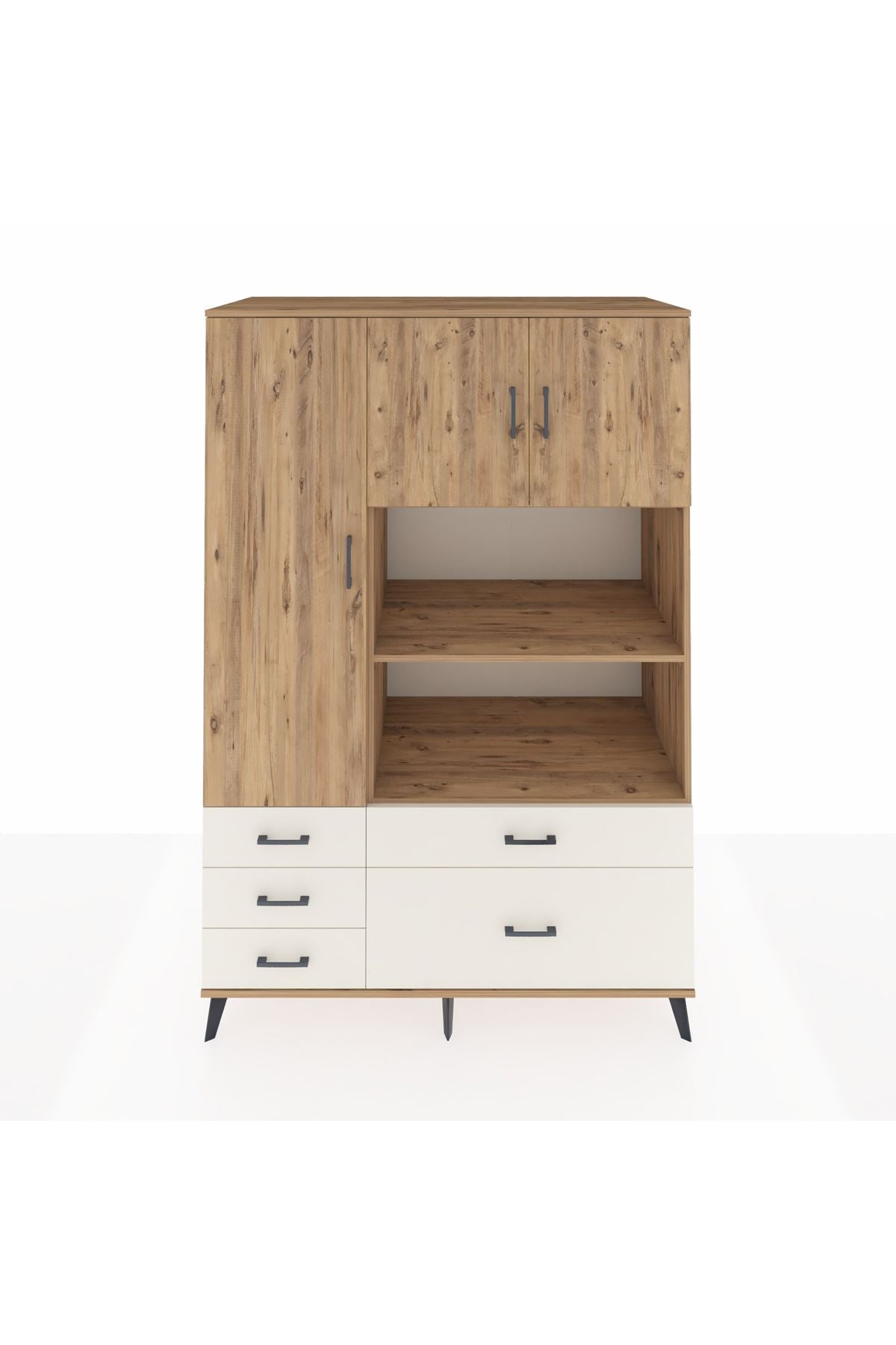 Kronos Dolap 7 Raflı 5 Çekmeceli 3 Kapaklı 132x59x195 Çam-Çam/Aytaşı