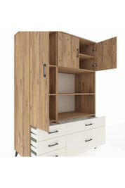 Kronos Dolap 7 Raflı 5 Çekmeceli 3 Kapaklı 132x59x195 Çam-Çam/Aytaşı