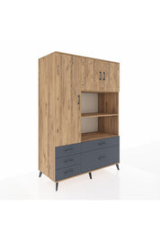 Kronos Dolap 7 Raflı 5 Çekmeceli 3 Kapaklı 132x59x195 Çam-Çam/Antrasit