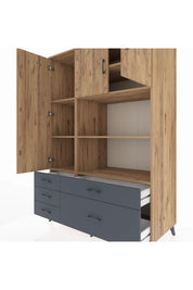 Kronos Dolap 7 Raflı 5 Çekmeceli 3 Kapaklı 132x59x195 Çam-Çam/Antrasit