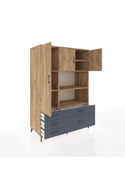 Kronos Dolap 7 Raflı 5 Çekmeceli 3 Kapaklı 132x59x195 Çam-Çam/Antrasit