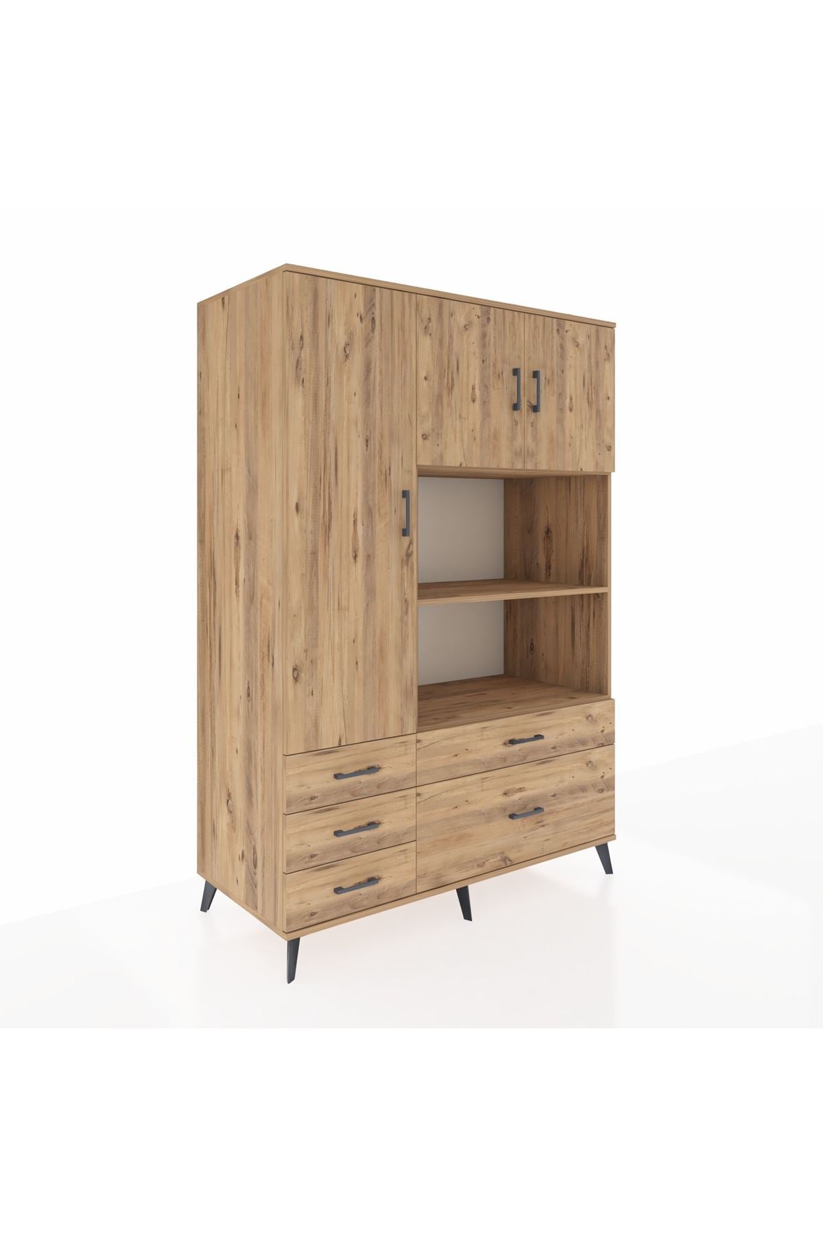 Kronos Dolap 7 Raflı 5 Çekmeceli 3 Kapaklı 132x59x195 Çam-Çam/Çam