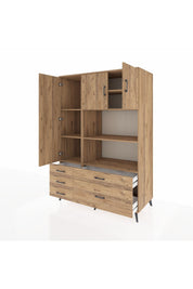 Kronos Dolap 7 Raflı 5 Çekmeceli 3 Kapaklı 132x59x195 Çam-Çam/Çam