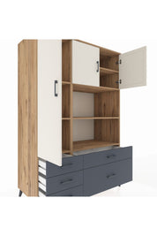 Kronos Dolap 7 Raflı 5 Çekmeceli 3 Kapaklı 132x59x195 Çam-Aytaşı/Antrasit