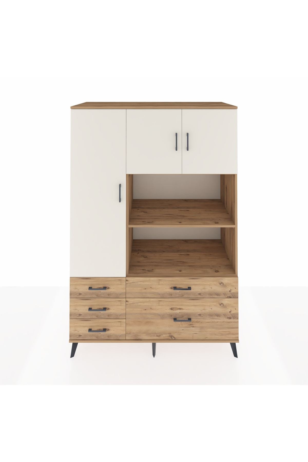 Kronos Dolap 7 Raflı 5 Çekmeceli 3 Kapaklı 132x59x195 Çam-Aytaşı/Çam