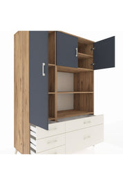 Kronos Dolap 7 Raflı 5 Çekmeceli 3 Kapaklı 132x59x195 Çam-Antrasit/Aytaşı