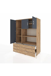 Kronos Dolap 7 Raflı 5 Çekmeceli 3 Kapaklı 132x59x195 Çam-Antrasit/Çam