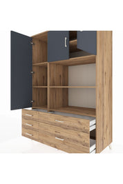 Kronos Dolap 7 Raflı 5 Çekmeceli 3 Kapaklı 132x59x195 Çam-Antrasit/Çam