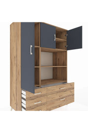 Kronos Dolap 7 Raflı 5 Çekmeceli 3 Kapaklı 132x59x195 Çam-Antrasit/Çam