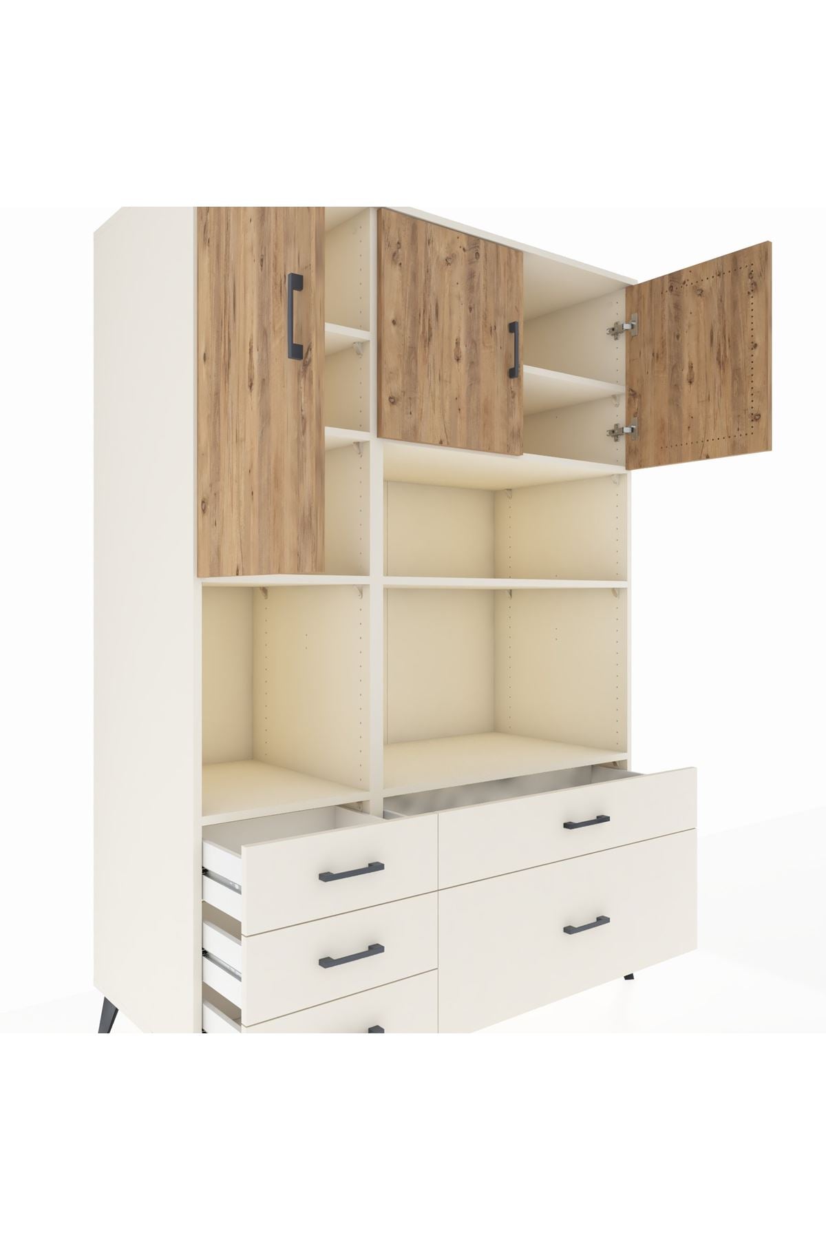 Kronos Dolap 8 Raflı 5 Çekmeceli 3 Kapaklı 132x59x195 Aytaşı-Çam/Aytaşı