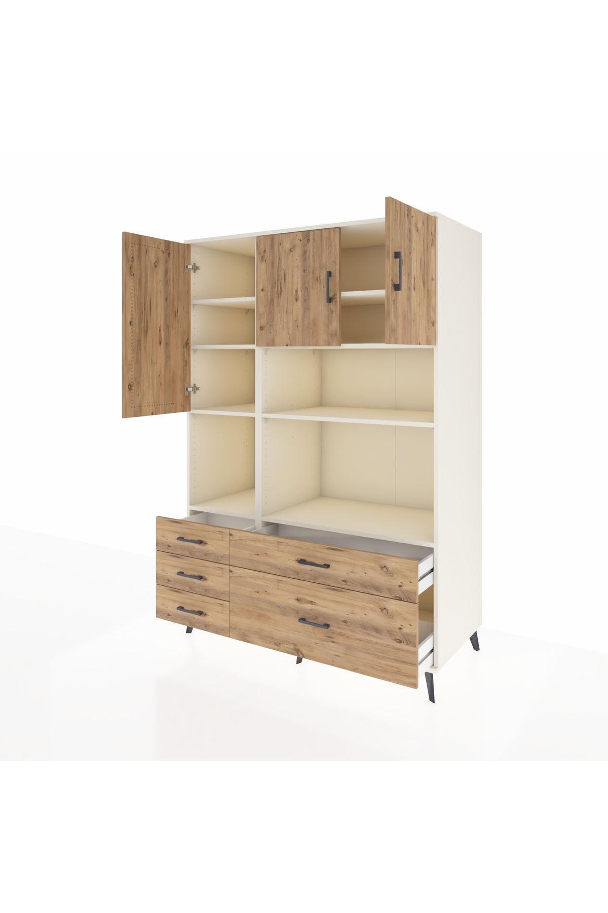 Kronos Dolap 8 Raflı 5 Çekmeceli 3 Kapaklı 132x59x195 Aytaşı-Çam/Çam