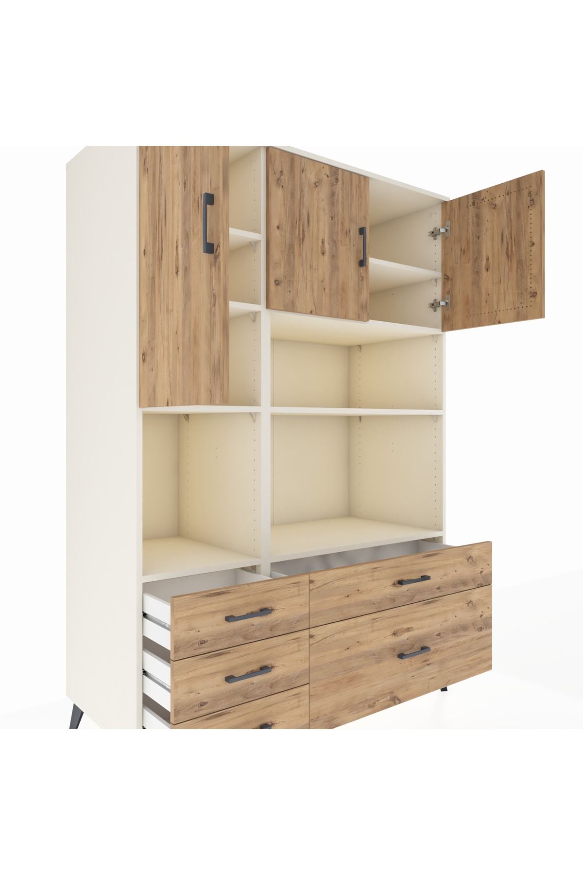 Kronos Dolap 8 Raflı 5 Çekmeceli 3 Kapaklı 132x59x195 Aytaşı-Çam/Çam