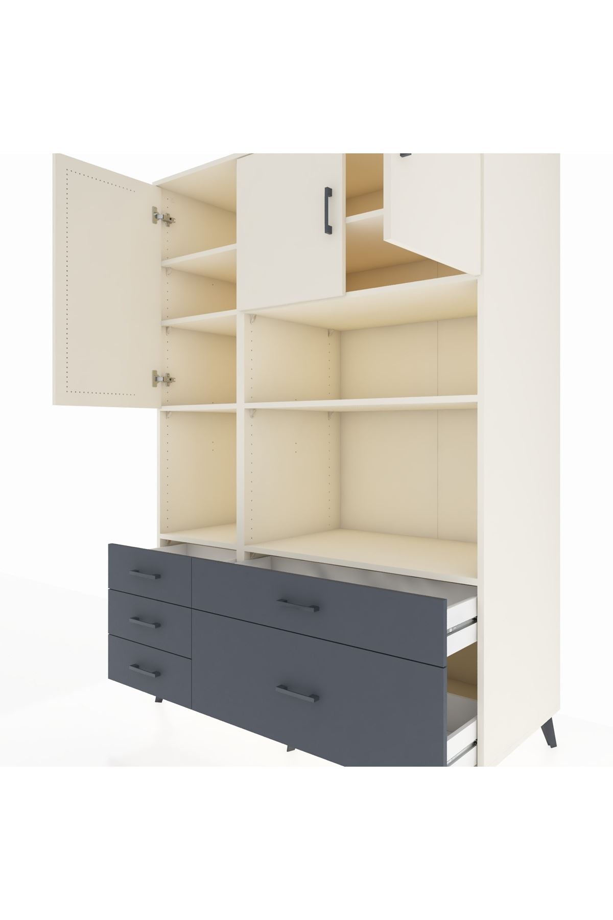 Kronos Dolap 8 Raflı 5 Çekmeceli 3 Kapaklı 132x59x195 Aytaşı-Aytaşı/Antrasit