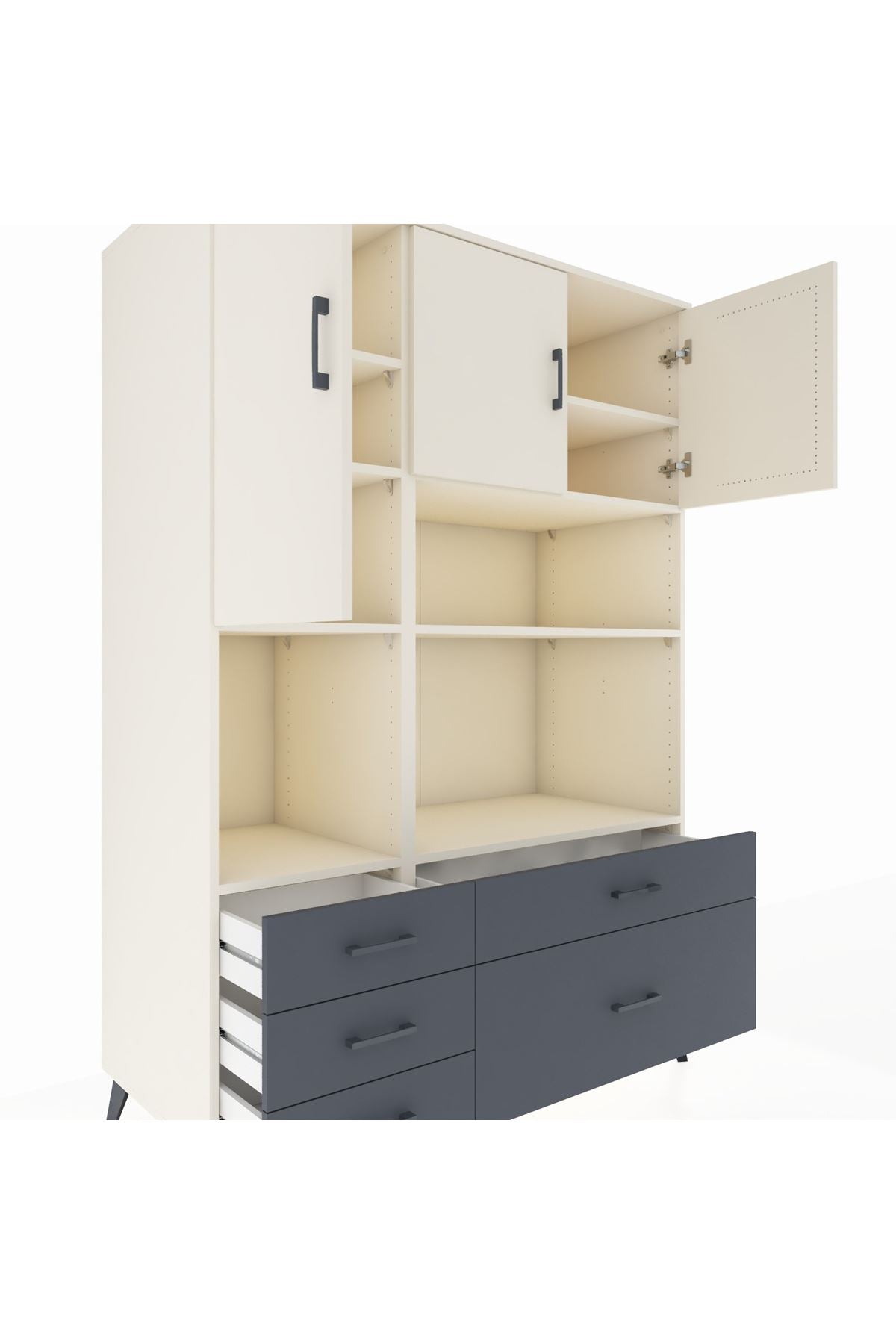 Kronos Dolap 8 Raflı 5 Çekmeceli 3 Kapaklı 132x59x195 Aytaşı-Aytaşı/Antrasit