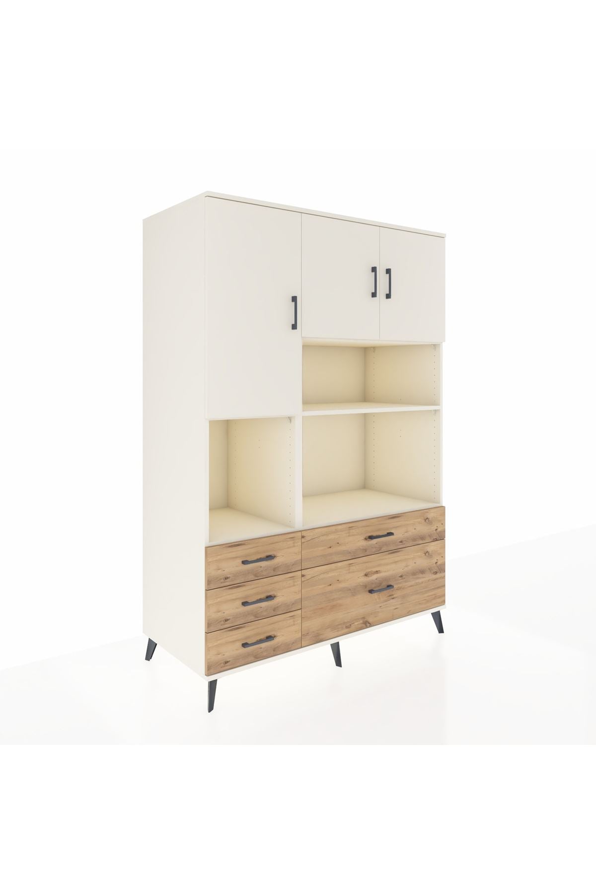 Kronos Dolap 8 Raflı 5 Çekmeceli 3 Kapaklı 132x59x195 Aytaşı-Aytaşı/Çam