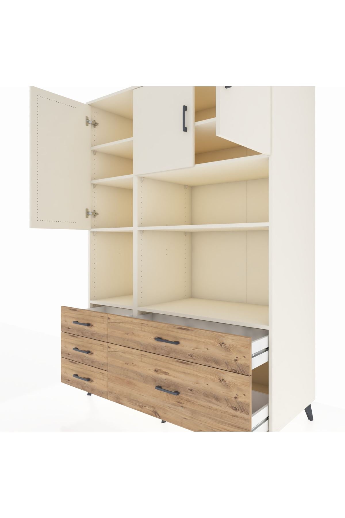 Kronos Dolap 8 Raflı 5 Çekmeceli 3 Kapaklı 132x59x195 Aytaşı-Aytaşı/Çam