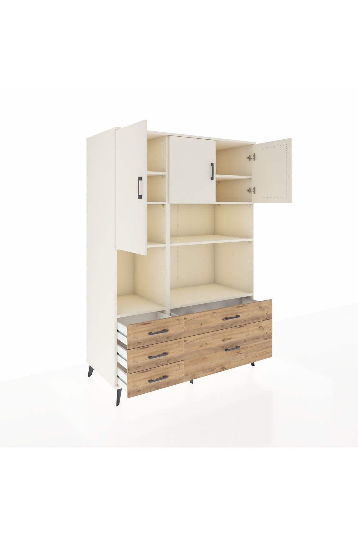 Kronos Dolap 8 Raflı 5 Çekmeceli 3 Kapaklı 132x59x195 Aytaşı-Aytaşı/Çam