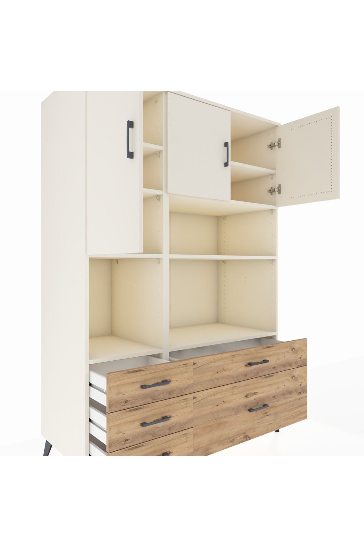 Kronos Dolap 8 Raflı 5 Çekmeceli 3 Kapaklı 132x59x195 Aytaşı-Aytaşı/Çam