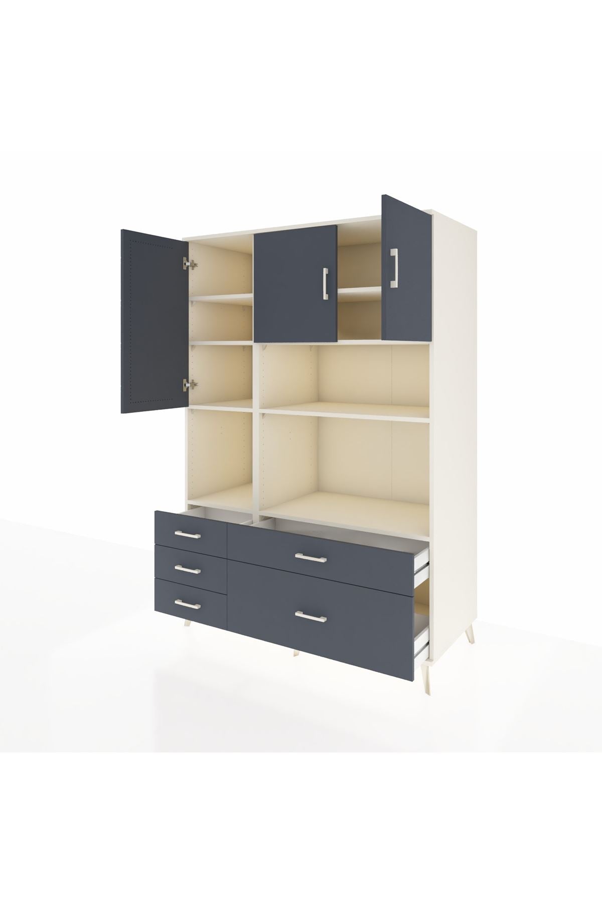 Kronos Dolap 8 Raflı 5 Çekmeceli 3 Kapaklı 132x59x195 Aytaşı-Antrasit/Antrasit