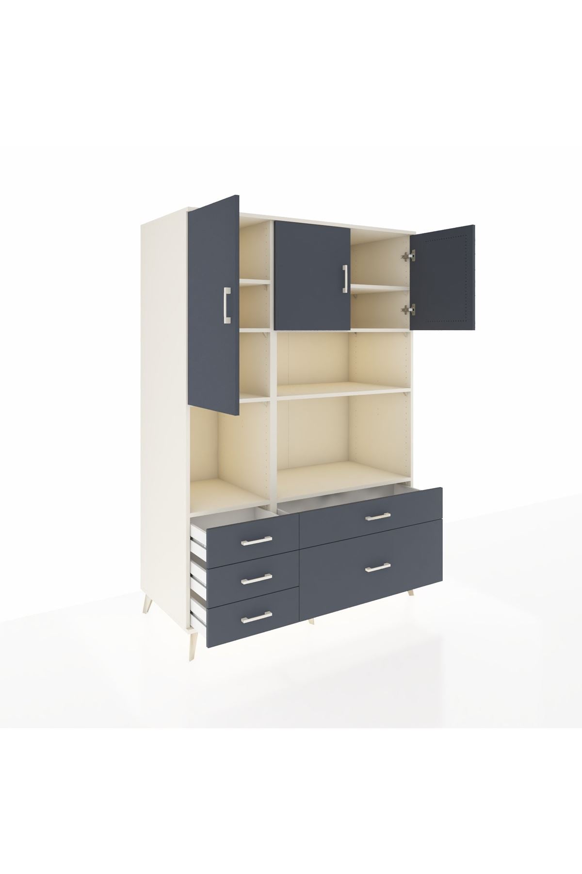 Kronos Dolap 8 Raflı 5 Çekmeceli 3 Kapaklı 132x59x195 Aytaşı-Antrasit/Antrasit