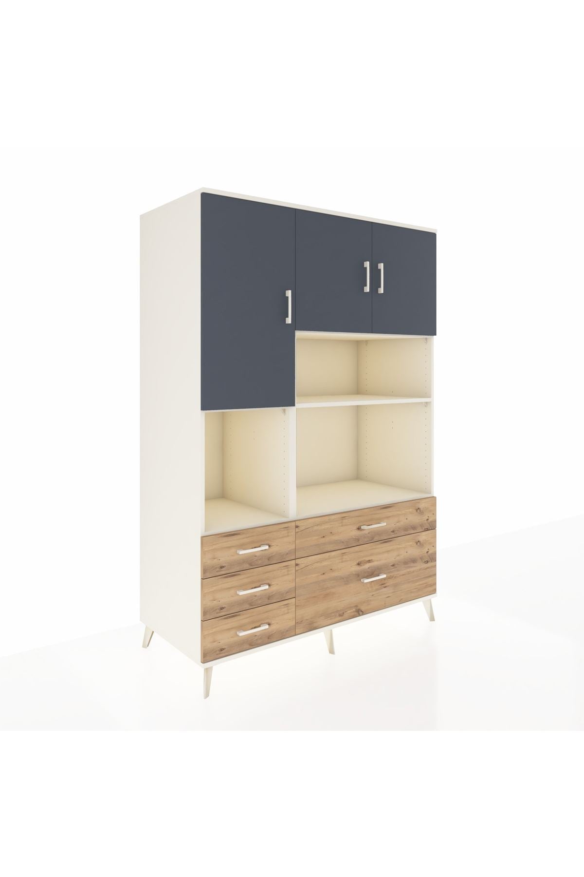 Kronos Dolap 8 Raflı 5 Çekmeceli 3 Kapaklı 132x59x195 Aytaşı-Antrasit/Çam