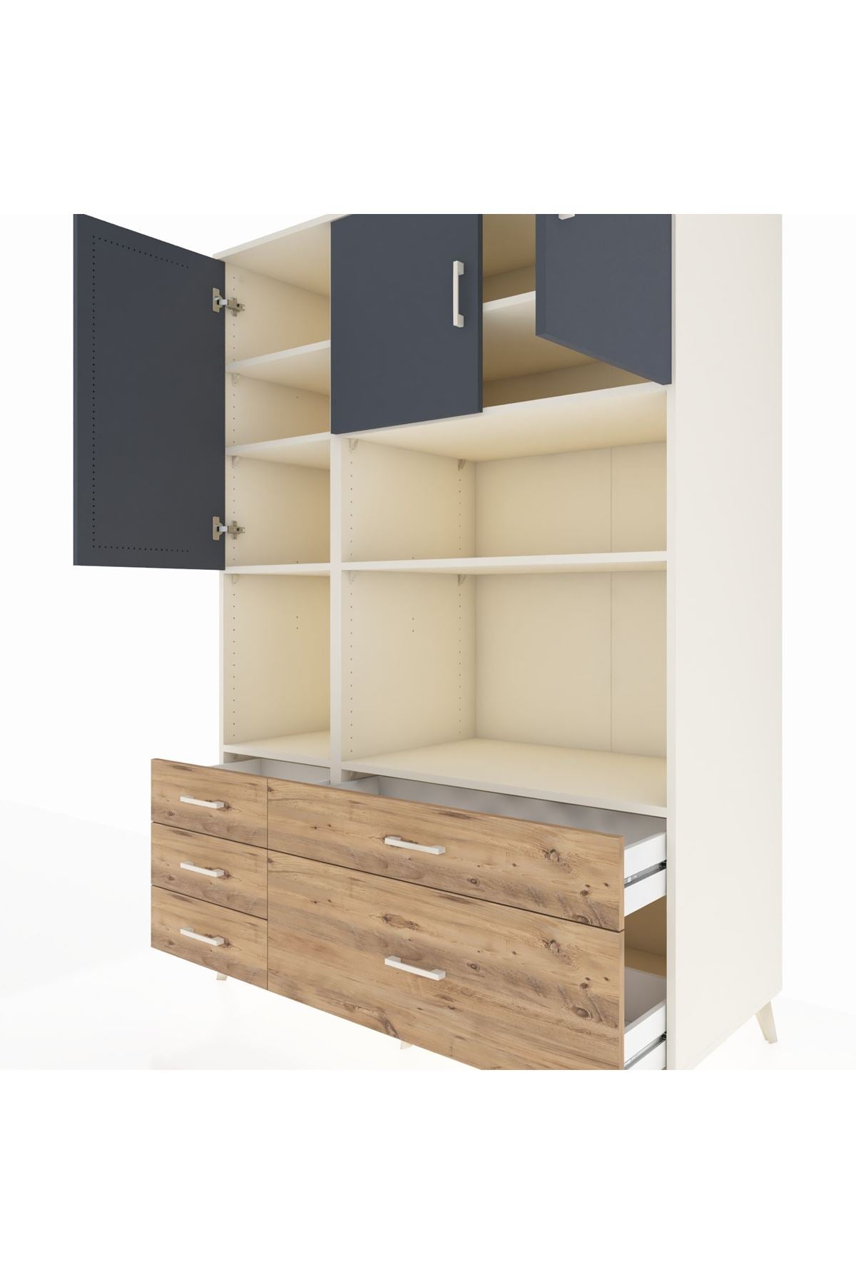 Kronos Dolap 8 Raflı 5 Çekmeceli 3 Kapaklı 132x59x195 Aytaşı-Antrasit/Çam