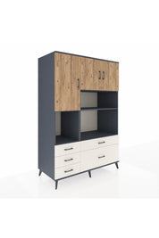 Kronos Dolap 8 Raflı 5 Çekmeceli 3 Kapaklı 132x59x195 Antrasit-Çam/Aytaşı