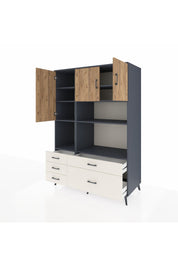 Kronos Dolap 8 Raflı 5 Çekmeceli 3 Kapaklı 132x59x195 Antrasit-Çam/Aytaşı