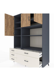 Kronos Dolap 8 Raflı 5 Çekmeceli 3 Kapaklı 132x59x195 Antrasit-Çam/Aytaşı