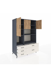 Kronos Dolap 8 Raflı 5 Çekmeceli 3 Kapaklı 132x59x195 Antrasit-Çam/Aytaşı