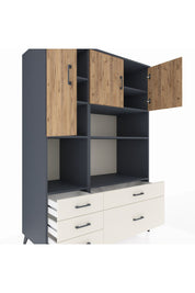 Kronos Dolap 8 Raflı 5 Çekmeceli 3 Kapaklı 132x59x195 Antrasit-Çam/Aytaşı