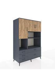 Kronos Dolap 8 Raflı 5 Çekmeceli 3 Kapaklı 132x59x195 Antrasit-Çam/Antrasit