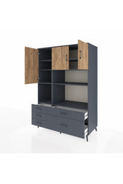 Kronos Dolap 8 Raflı 5 Çekmeceli 3 Kapaklı 132x59x195 Antrasit-Çam/Antrasit