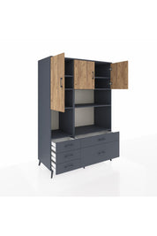 Kronos Dolap 8 Raflı 5 Çekmeceli 3 Kapaklı 132x59x195 Antrasit-Çam/Antrasit