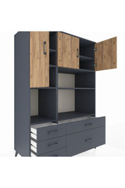 Kronos Dolap 8 Raflı 5 Çekmeceli 3 Kapaklı 132x59x195 Antrasit-Çam/Antrasit