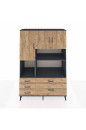 Kronos Dolap 8 Raflı 5 Çekmeceli 3 Kapaklı 132x59x195 Antrasit-Çam/Çam