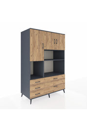 Kronos Dolap 8 Raflı 5 Çekmeceli 3 Kapaklı 132x59x195 Antrasit-Çam/Çam