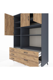 Kronos Dolap 8 Raflı 5 Çekmeceli 3 Kapaklı 132x59x195 Antrasit-Çam/Çam
