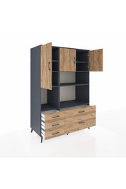 Kronos Dolap 8 Raflı 5 Çekmeceli 3 Kapaklı 132x59x195 Antrasit-Çam/Çam