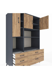 Kronos Dolap 8 Raflı 5 Çekmeceli 3 Kapaklı 132x59x195 Antrasit-Çam/Çam