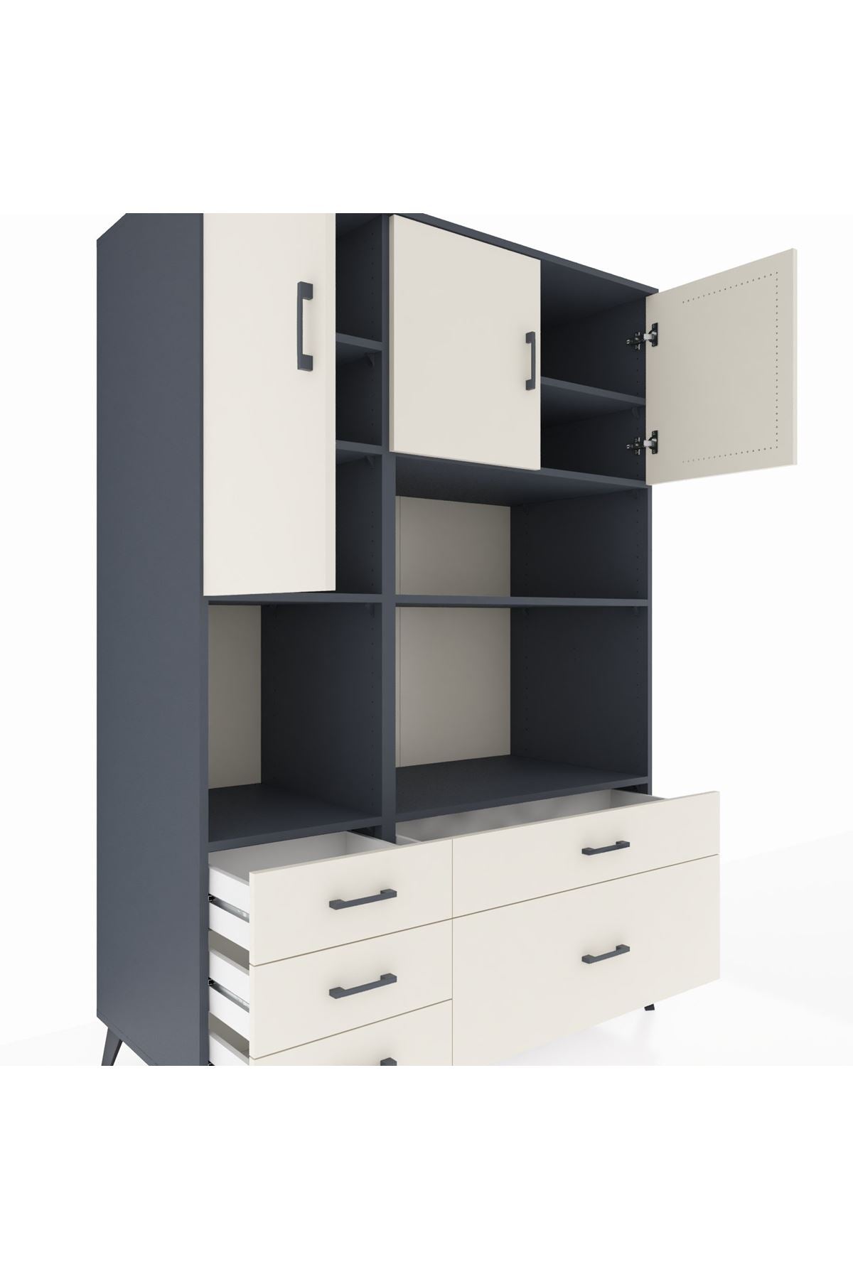 Kronos Dolap 8 Raflı 5 Çekmeceli 3 Kapaklı 132x59x195 Antrasit-Aytaşı/Aytaşı