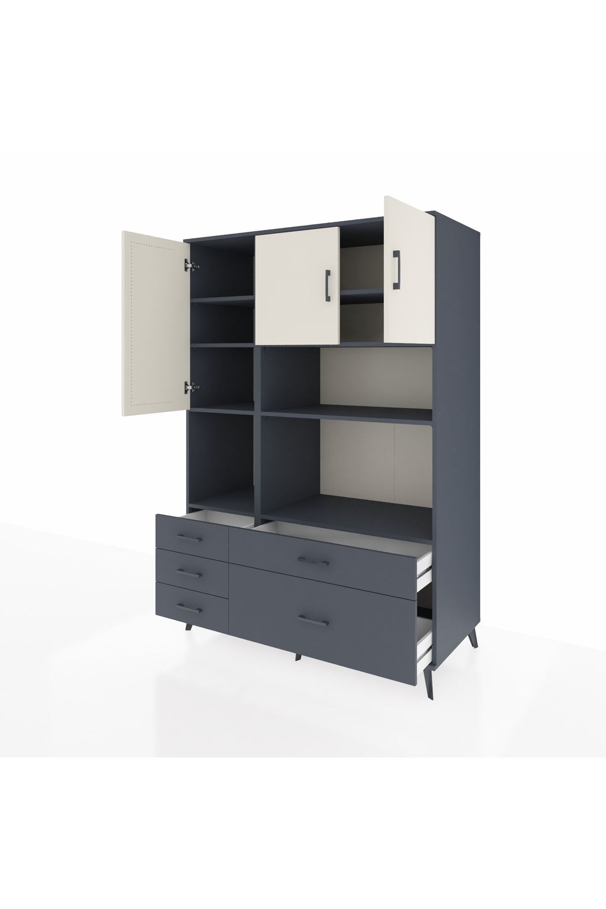 Kronos Dolap 8 Raflı 5 Çekmeceli 3 Kapaklı 132x59x195 Antrasit-Aytaşı/Antrasit