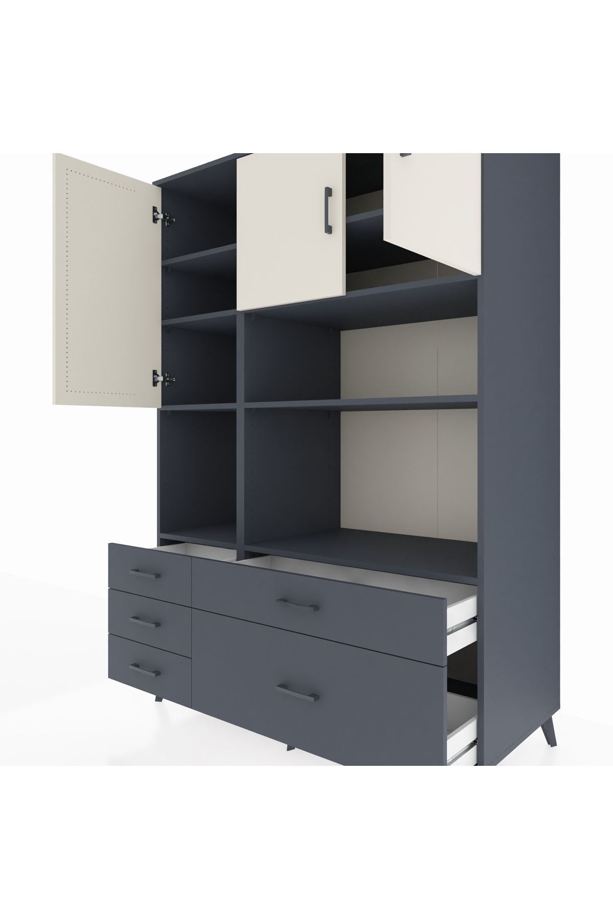 Kronos Dolap 8 Raflı 5 Çekmeceli 3 Kapaklı 132x59x195 Antrasit-Aytaşı/Antrasit