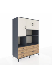 Kronos Dolap 8 Raflı 5 Çekmeceli 3 Kapaklı 132x59x195 Antrasit-Aytaşı/Çam