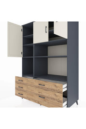 Kronos Dolap 8 Raflı 5 Çekmeceli 3 Kapaklı 132x59x195 Antrasit-Aytaşı/Çam